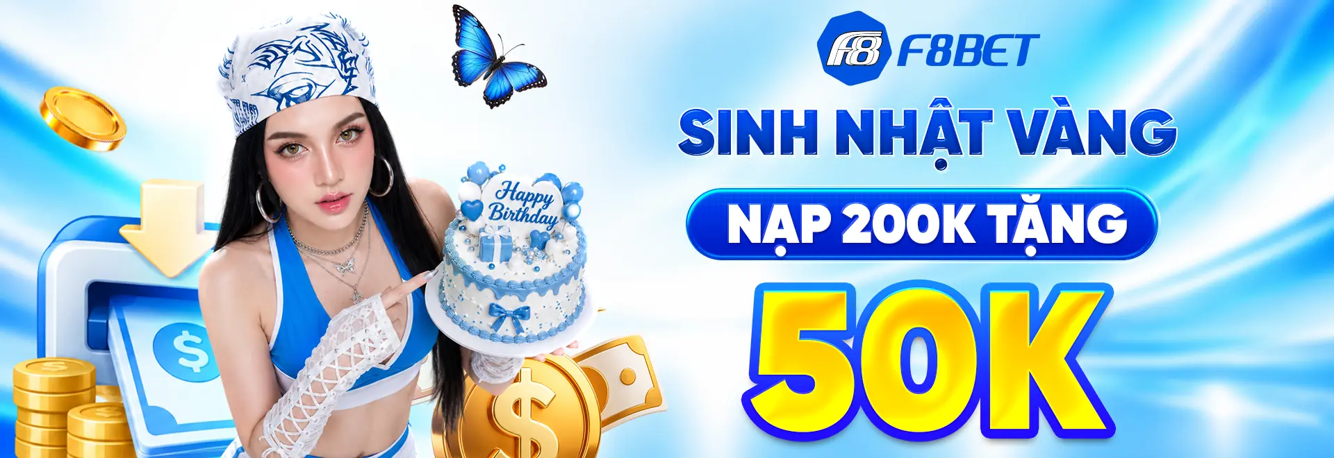 f8bet banner sinh nhật vàng nạp 200k tặng 50k